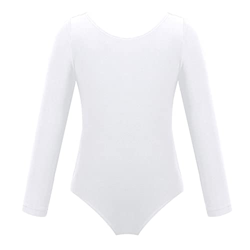 iEFiEL Kinder Mädchen Body Langarm Kurzarm Gymnastikanzug Trägerbody Ballettanzug Turnanzug Ballett Trikot Tanz Kleidung Weiß 140
