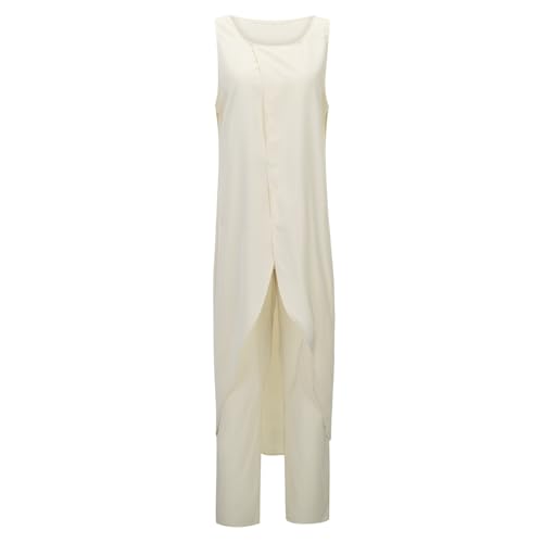 Generisch Modisches, lässiges, ärmelloses Zweiteiler-Set mit Rundhalsausschnitt und Hose für Damen Tennis Hose Damen (Beige, XL)