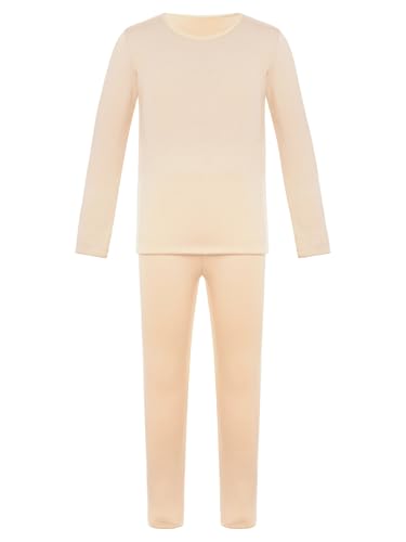Fldy Mädchen Thermo Unterwäsche Set Langarm Tops Und Hose Mit Fleece-Futter Kinder Baselayer Für Ballett Tanz Hautfarben/Weiß Nude 134-140