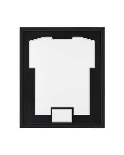 ARTIS Frametheshirt Premium - Trikotrahmen Fußball, Bilderrahmen für Trikot – Objektrahmen - 53,4x63,4x5 cm - Holz-Rahmen in Schwarz - Trikotrahmen Handball, Volleyball, Sporttrikots - Jersey Frame