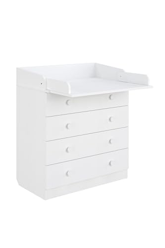 Shefa Kids Wickelkommode 800 Weiß - Hochwertige Kommode mit Wickelaufsatz für Babyzimmer