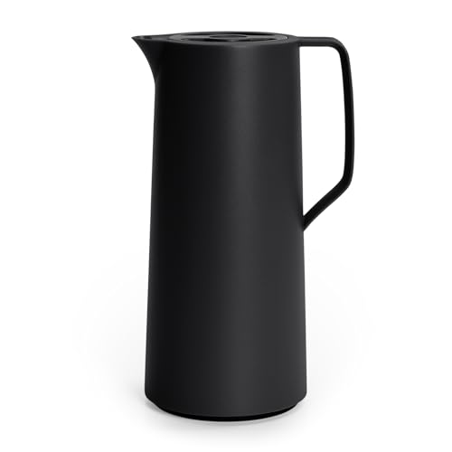 Emsa Motiva Isolierkanne 1l, Kunststoff, Thermoskanne mit Quick-Press-Verschluss, 12h heiß, 24h kalt, Glaskolben, Made in Germany, nordisches Design, schwarz, N41707