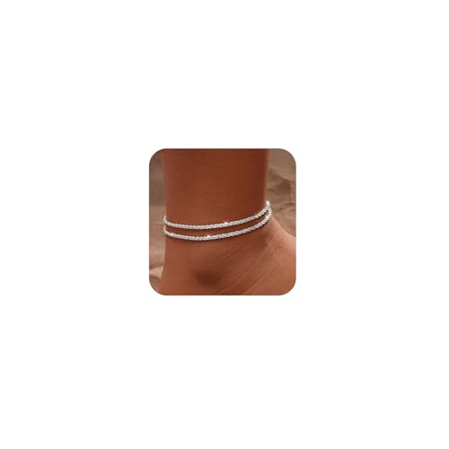 FloralGrace Fußkettchen Für Damen Silber 925, Verstellbares Wasserfestes Schmuckstück, Einfaches Layered Design, Hypoallergen, Fußkette Für Sommerfestivals Und Alltag
