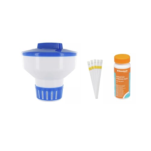 Steinbach | Dosierschwimmer Kit inkl. 50 Teststreifen | 18 cm Ø | Poolwasser sauber und kristallklar