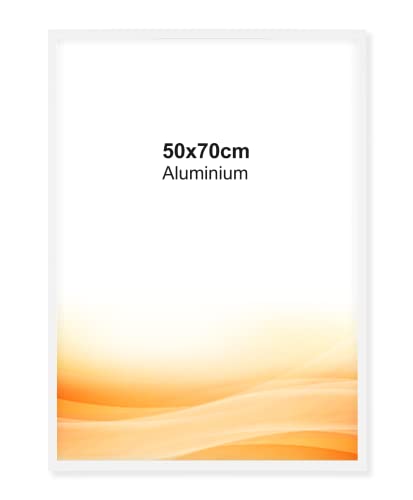 RAWWEST.BIS Alu Bilderrahmen 50x70cm Plakatrahmen Alurahmen mit Plexi Rahmen aus Aluminium für Bilder Poster Fotos und für Puzzle, Posterrahmen Fotorahmen, Weiß