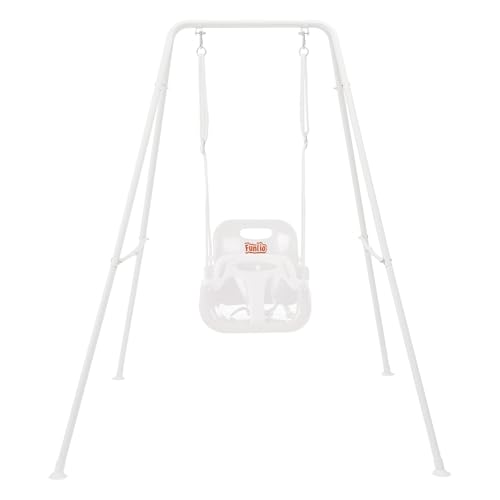 FUNLIO 3-in-1 Babyschaukel mit Gestell mit 4 Sandsäcken, Kinderschaukel mit Sicherheitsgurt für Drinnen & Draußen, Zusammenklappbarer Metallständer & Klare Anleitung, Einfach zu Montieren - Weiß