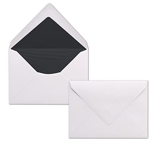 200x Briefumschläge Weiß DIN C6 gefüttert mit Seidenpapier in Schwarz 100 g/m² 11,4 x 16,2 cm mit Nassklebung ohne Fenster