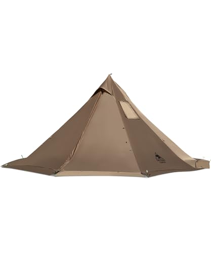 OneTigris Smokey Hut Ultraleicht Zelt 2 Personen 4 Jahreszeiten, Tipi Zelt Outdoor wasserdicht 2000 mm, warm Zelt mit Schornsteinloch und Schneerock für Camping, Wandern, Backpacking (Kojote Braun)