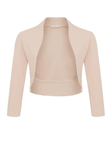 DANAEST Damen Bolero Festlich Strickjacke Elegant Schulterjacke 3/4 Ärmel Kurz Top (708), Grösse:S, Farbe:Beige