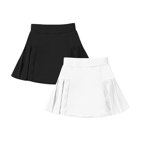 Neutocd Tennisrock für Mädchen, hohe Taille, athletischer Faltenrock mit Shorts für Golf, Pickleball, Laufen, #5 Schwarz + Weiß, 10-11 Jahre