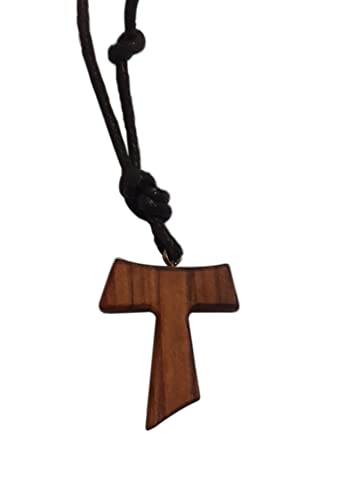 Generico Franziskaner Tau Anhänger aus Olivenholz mit Kordel. Kreuz des Heiligen Franziskus von Assisi für Katholische Männer und Frauen - H 3.5 cm