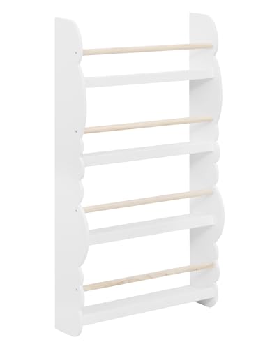 WOLTU Kinder Bücherregal Wandregal, Bücher-Organizer mit 4 Ablagen, Kinderregal für Buchaufbewahrung, aus Kiefernholz E1 MDF, für Kinderzimmer Spielzimmer, Weiß