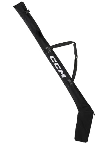 CCM Hockeyschläger-Tasche, Polyester, kann bis zu 4 Seniorenschläger passen, gepolsterter Schultergurt, Verstellbarer Schnallenriemen, schwarz