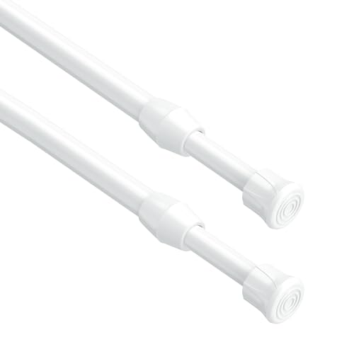 Zipglo 2 Stück Ausziehbare Gardinenstange ohne Bohren, Weiß,Länge 40 bis 70 cm, Ø13mm Teleskopstange, Für Fenster, Kleinere Schränke, Küche und Badezimmer, Klemmstange zur Anbringung von Gardinen