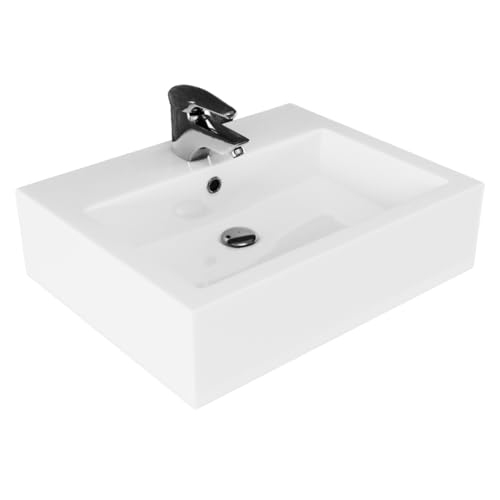VILSTEIN Waschbecken Design Aufsatzwaschbecken Hängewaschbecken Keramik Waschtisch eckig 59x46x16-60 cm