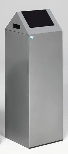 PROREGAL Selbstlöschender Wertstoffsammler spitz | 89 Liter, HxBxT 104,5x32x32cm | Verzinkter Stahl | Silber-Anthrazit | Mülleimer Abfalleimer