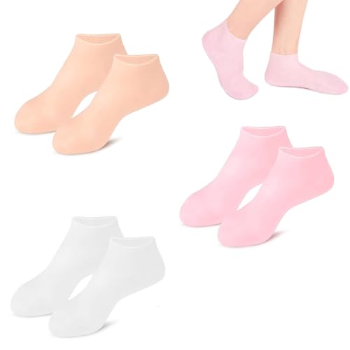 EXIN DEHCEN 3 Paar Feuchtigkeitsspendende Silikon Socken Damen, Anti-Rutsch Weiche Moisturizing Silikonsocken für Füße, Silikon-Feuchtigkeitssocken, Spa-Gel-Socken Fußpflege für Trockene Rissige Füße