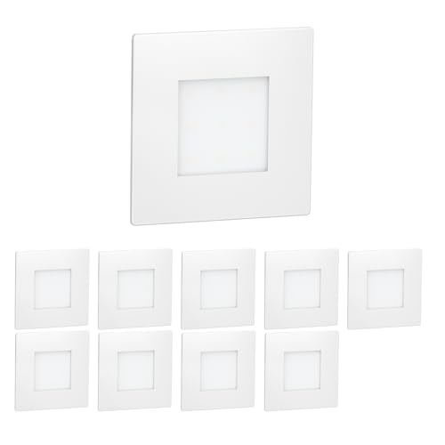 ledscom.de 10 Stück LED Treppenlicht/Wandeinbauleuchte FEX für innen und außen, eckig, 85 x 85mm, warmweiß
