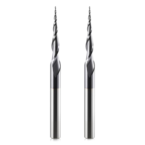 HOZLY Kugelkopffräser Konische CNC Fräser Kugelfräser 2 Stück, R0.25 Spiralnutfräser Bit 6mm Schaft 2 Flöten Schaftfräser HRC55, 0,25mm Radius CNC Schnitzbits mit AlTiN Beschichtung für 2D /3D Gravu