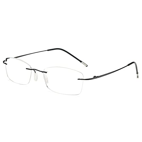 OnSaya Lesebrille, rahmenlos, blaues Licht, blockiert Leser, Computerhilfe, Männer, Frauen, Leichtmetall, rechteckig, rahmenlos, Schwarz , 2.0 x