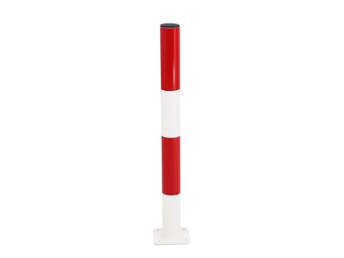 Absperrpfosten zum Aufdübeln 70 cm Höhe, Rot-Weiß, Ø 6 cm, 2,5 mm Materialstärke | Poller mit 12x12 cm Dübelplatte, Parkplatz Sperre, Anfahrschutz Prallschutz