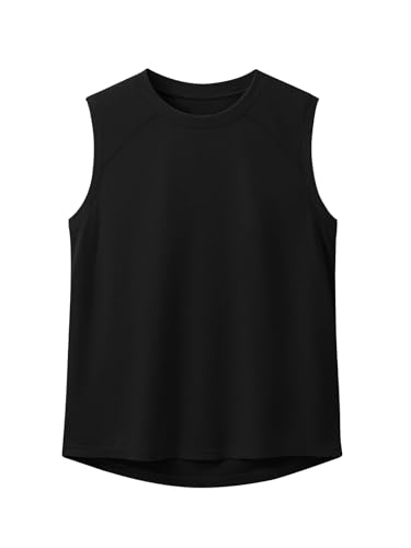 Haloumoning Jungen Tank Top Ärmellos T-Shirts Einfarbige Feinripp Unterhemd Kinder Sommer Sport Freizeit Basic Tops,Schwarz,10-12 Jahre