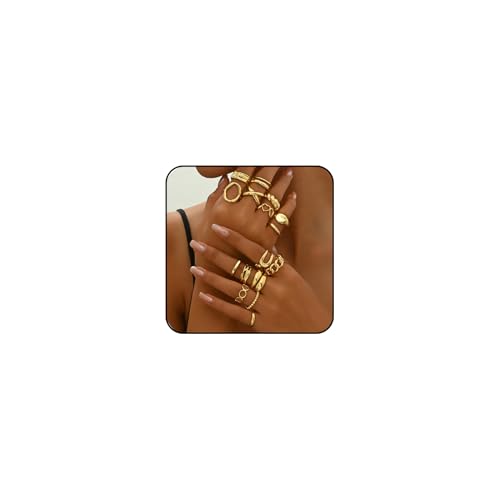 XSDSLS 16 Stück Gold Ringe für Damen Chunky Rings Klobige Ringe Knuckle Ringe Offene Verstellbarer Ring Stapelbare Fingerring Gold Chunky Dome Ring Dicke Offene Ringe Set Stapel Ringe für Frauen