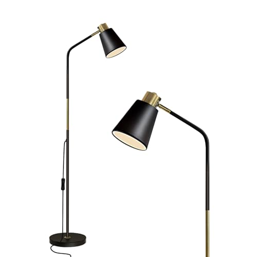 LALISU Stehlampe Industrielle Wohnzimmer Rustikale Bauernhaus Leselampe mit Metll Lampenshirm Modern Standleuchte mit E27 LED Warmweiß, Schlafzimmer, Büro (Schwarz)