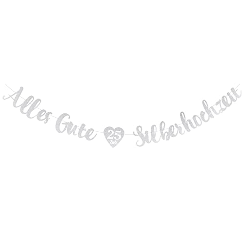 Silberhochzeit Girlande Deko Glitzer Alles Gute zur Silberhochzeit Banner Papier Hänge Dekoration für Silberhochzeit, 25. Jubiläum, 25. Hochzeitstag usw.