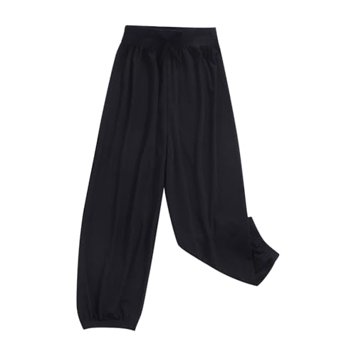 XINYUNZU Mädchen Hosen Leichte Sommerhose Dünne Hose Baggy Einfarbig Casual Sporthose Pants Girl Sommer Eisseide Freizeithose Luftige Outdoorhose Kinder Schwarz 140