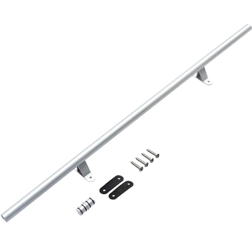 Bibliotheks-Schiebeleiter-Hardware-Kit – Rollleiter-System mit Bodenrollenrädern und runder Schienen-/Schienenverlängerung, silberfarbenes Finish, 100 cm – einfache Installation