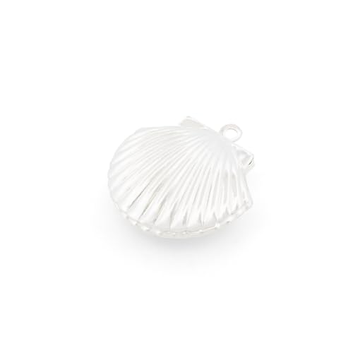 Vintageparts Medaillon als Muschel aus Messing 23 mm in Silberfarben mit langanhaltender Beschichtung zum Schmuck selber Machen, Charms und Anhänger