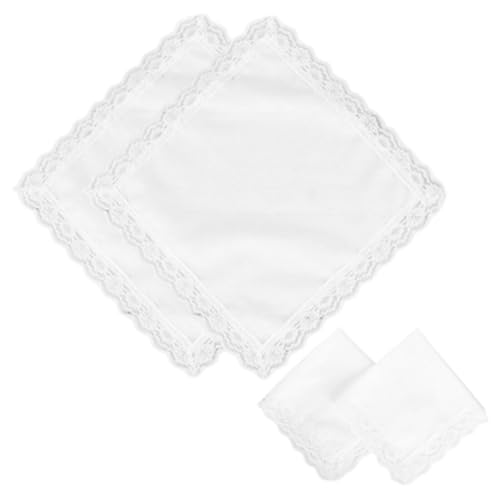 EORPAVU Taschentücher für Damen 4 Stück 25 x 25 cm reinweiße quadratische Taschentücher für Damen mit Spitzendekoration, Braut, Hochzeit, DIY, Baumwollservietten, Taschentücher