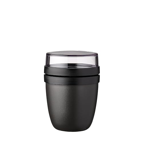 Mepal Müslibecher to go - Klein - praktischer Joghurtbecher - Unterteilung für Joghurt & Müsli - Geeignet für Gefrierschrank, Mikrowelle & Spülmaschine - 300 ml + 120 ml - Nordic Black