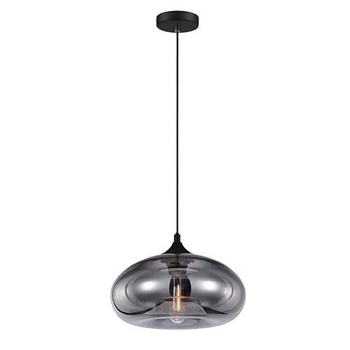 HJXDtech Einflammige Pendelleuchte mit Bunt Glas Lampenschirm, Vintage-Industriedesign, E27 Dekorative Hängelampe für Kücheninsel, Esstische, Esszimmer und Wohnzimmer (Silber)