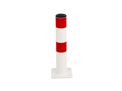 Absperrpfosten zum Aufdübeln 35 cm Höhe, Rot-Weiß, Ø 6 cm, 2,5 mm Materialstärke | Poller mit 12x12 cm Dübelplatte, Parkplatz Sperre, Anfahrschutz Prallschutz