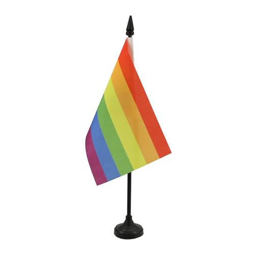 AZ FLAG - Tischflagge Regenbogen - 15x10 cm - Schwul Tischfahne 10 x 15 cm - Flaggen