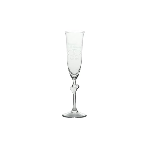 Der-Porzellan-Laden Sektglas mit Gravur, 175 ml, weiße Herzen, Champagner Glas personalisiert mit Namen und Datum, spülmaschinenfest
