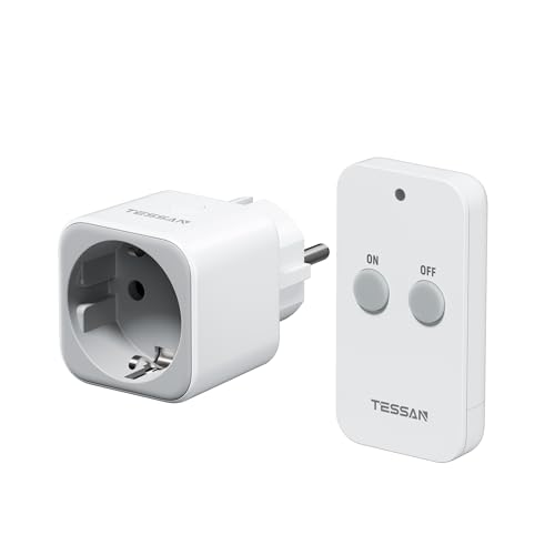 TESSAN Funksteckdosen mit Fernbedienung, Reichweite 30,5M Schaltbare Steckdose mit Handsender, Ferngesteuerte Stecker für Innendekorationen, Haushaltsgeräte und Lampe, 2300W, Weiß