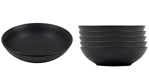 Suppenteller Ø 20 cm schwarz matt - 6er Set - Tiefe Teller für Suppe Pasta Salat Müsli - Porzellan Geschirr Bowl Schale Tellerset für 6 Personen