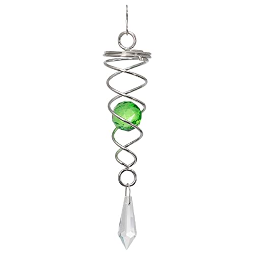 CIM Edelstahl Deko Windspirale - Little Crystal Twister Grün - Abmessung: 3x16cm - Inklusive 2 Glasobjekte mit Facettschliff - beliebig kombinierbar - inkl. Haken und Nylonschnur