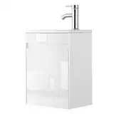 UEV Waschtisch mit Unterschrank 40,6cm, Gäste-WC Waschtisch, Waschbecken mit Unterschrank, Waschtischunterschrank hängend, Waschplatz, Badmöbel Set für Badezimmer,Weiß