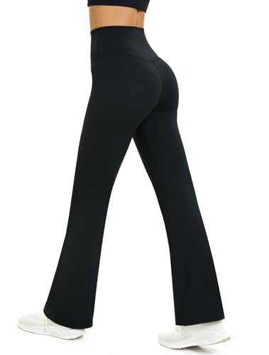 Glacspyg Yogahose Damen Flared Sporthose Hohe Taille Schlaghose mit Bauchkontrolle Trainings Fitness Jogginghose Schwarz M