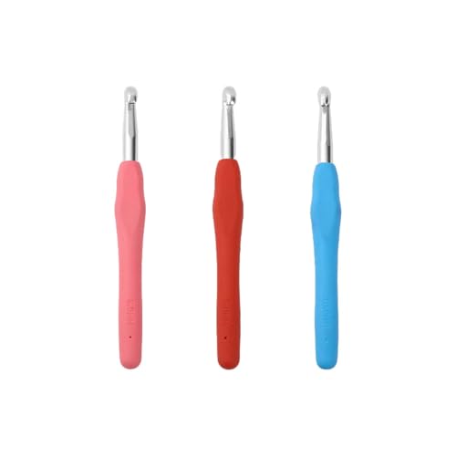 3 Stück Häkelnadeln, 8,0 mm und 9,0 mm, 10,0 mm Stricknadeln mit Ergonomischem Griff für arthritische Hände, Bunt Griff Häkelnadel für Anfänger und Häkelgarn
