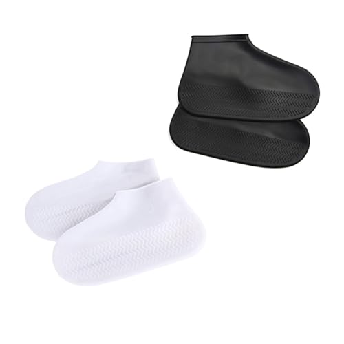 RHQFDM 4 Stück Unisex Wasserdichte Überschuhe Wiederverwendbar Rutschfestes Silikon Schuhüberzieher Halbtransparent Silikon Wasserdichte Überschuhe für Regentage,Strände,Schlammige Straßen(L)