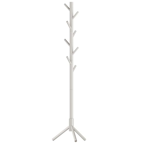 VASAGLE Garderobenständer, Kleiderständer aus Massivholz, Garderobe in Baumform, 8 Haken, 3 verstellbare Höhen, für Kleidung Hut Tasche, Wohnzimmer Schlafzimmer Büro, cappuccinobeige RCR004K01