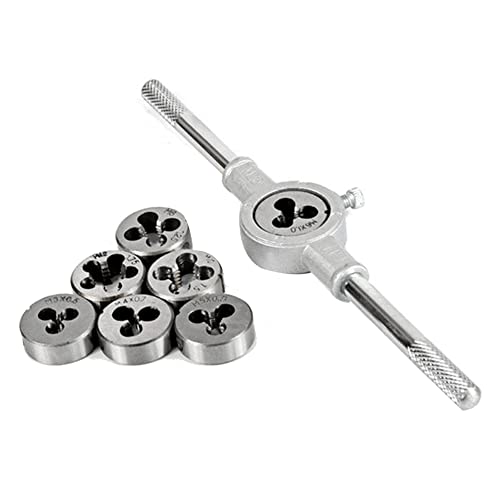 Swiixxer 8-Teiliger Metrischer Schneideisensatz M3//M5/M6/M8/M10/M12 Werkzeugsatz-Kombination zum Gewindeschneiden