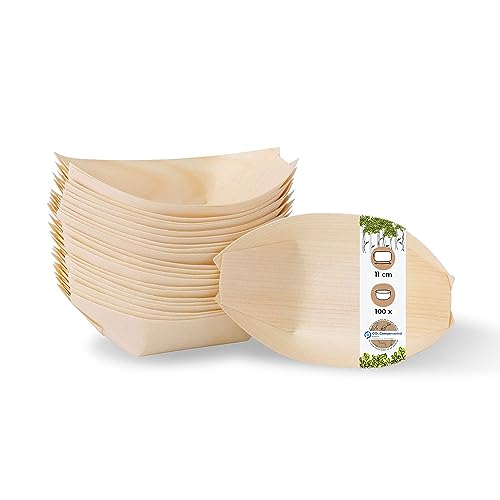 BIOZOYG 100x Fingerfood-Schalen Einweg aus Holz 11 cm - Snackschalen naturbelassen & modern - Catering-Zubehör Buffet, Holzschalen