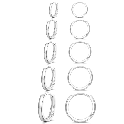 Senteria Silber Creolen Ohrringe für Damen, 5 Paar Kleine Silberne Creolen Hypoallergen Silberne Huggie Creolen Knorpel Schläfer Kleine Creolen Ohrringe für Damen und Herren 8/10/12/14/16MM