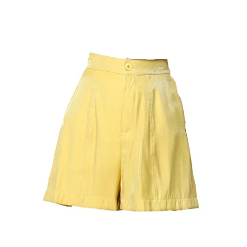 Generic Schlanke Stretch-Chino-Shorts FüR Damen Aus Baumwolle Weich Hoch Tailliert Twill-Shorts Mittlerer Oberschenkel Leichte Taschen Kurze Hose (XXL,Gelb)